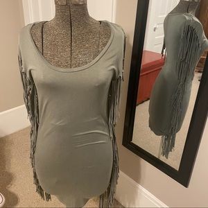 Venus - Moss green fitted dress with fringe. Sexy!